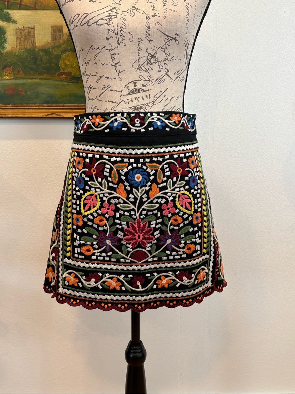 Emory Park Embroidered Floral Mini Skirt Boho Folk M